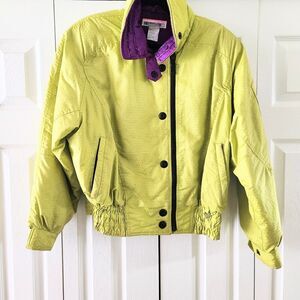 Obermeyer Women's Vintage Ski Jacket Parka Lime Green & Purple Lining, 12